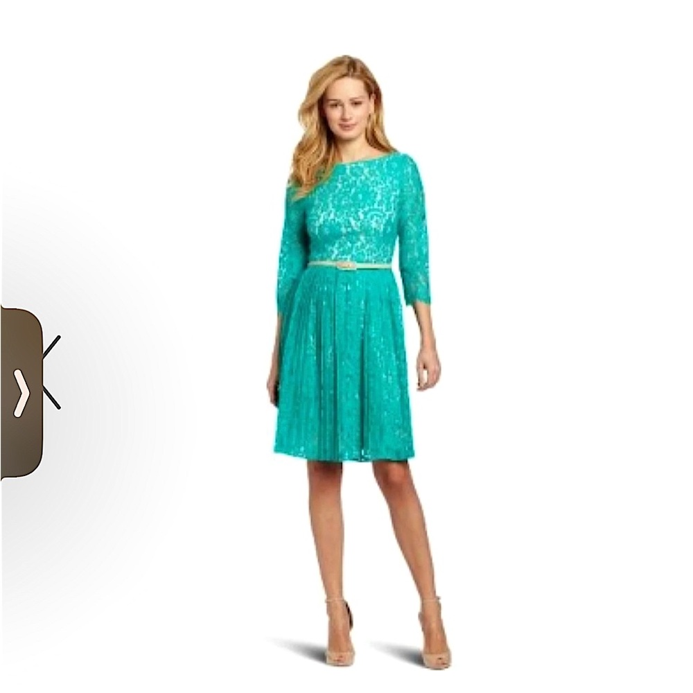 Eliza J 3/4 Sleeve Fit & Flair Pleated Lace Dress